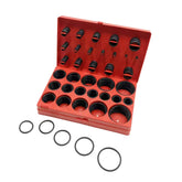 Conjunto de O-rings com 419 peças numa caixa plástica vermelha, com O-rings organizados em vários tamanhos.