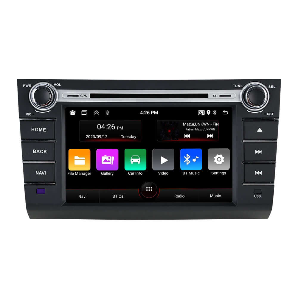 Suzuki Swift 03-10 – 8" Radio m. Apple CarPlay og Android Auto interiør med touchscreen display.