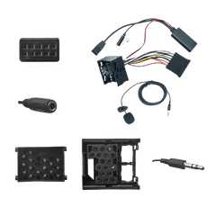 Bluetooth Adapter – BMW E46 (2002–2006) components including connectors and microphone for audio streaming.