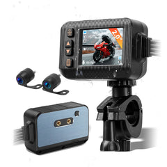 Câmara de bordo para moto 2” com câmara frontal e traseira 1080P - solução de segurança compacta para motociclos.