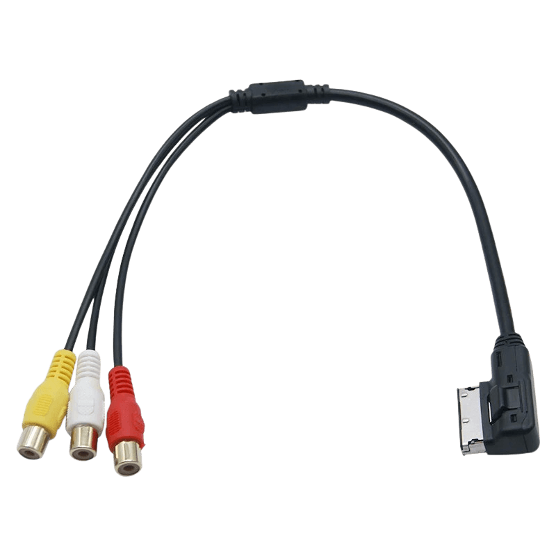 Cabo adaptador AMI para RCA – ligação 3 x RCA fêmea (amarelo, branco, vermelho) ao sistema multimédia do automóvel