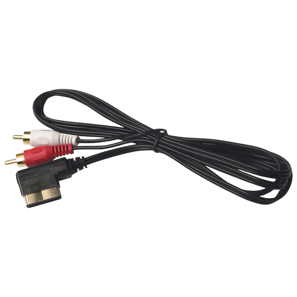 Cabo adaptador AMI para RCA macho – 1,2 metros (vermelho e branco) com ficha AMI e duas fichas RCA macho.