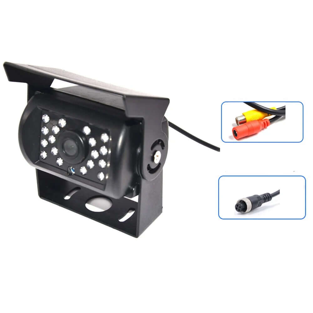 Câmara de marcha-atrás universal – PAL, 1200 linhas de TV, 18 LED IR com LEDs infravermelhos e suporte, ideal para carrinhas e autocarros.