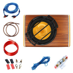 Subwoofer 10" 3800 W bundle with wiring and components for enhanced car audio installation.