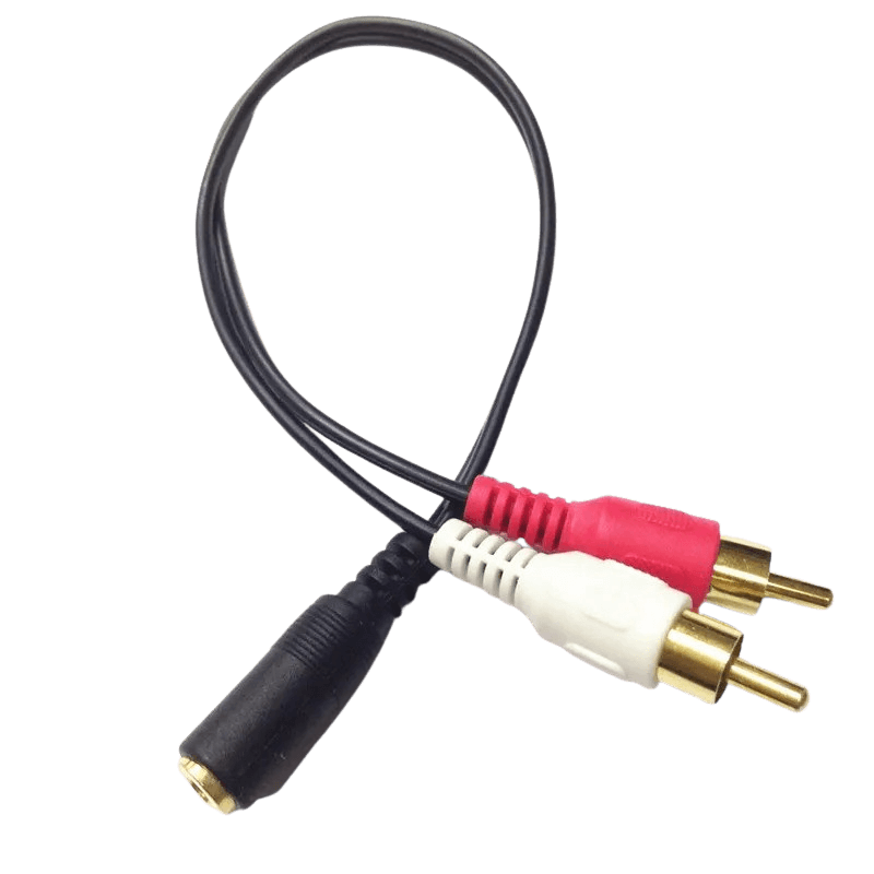 RCA til 3,5 mm AUX splitter – han (rød/hvid) til hun (jack) kabel til lydforbindelse.